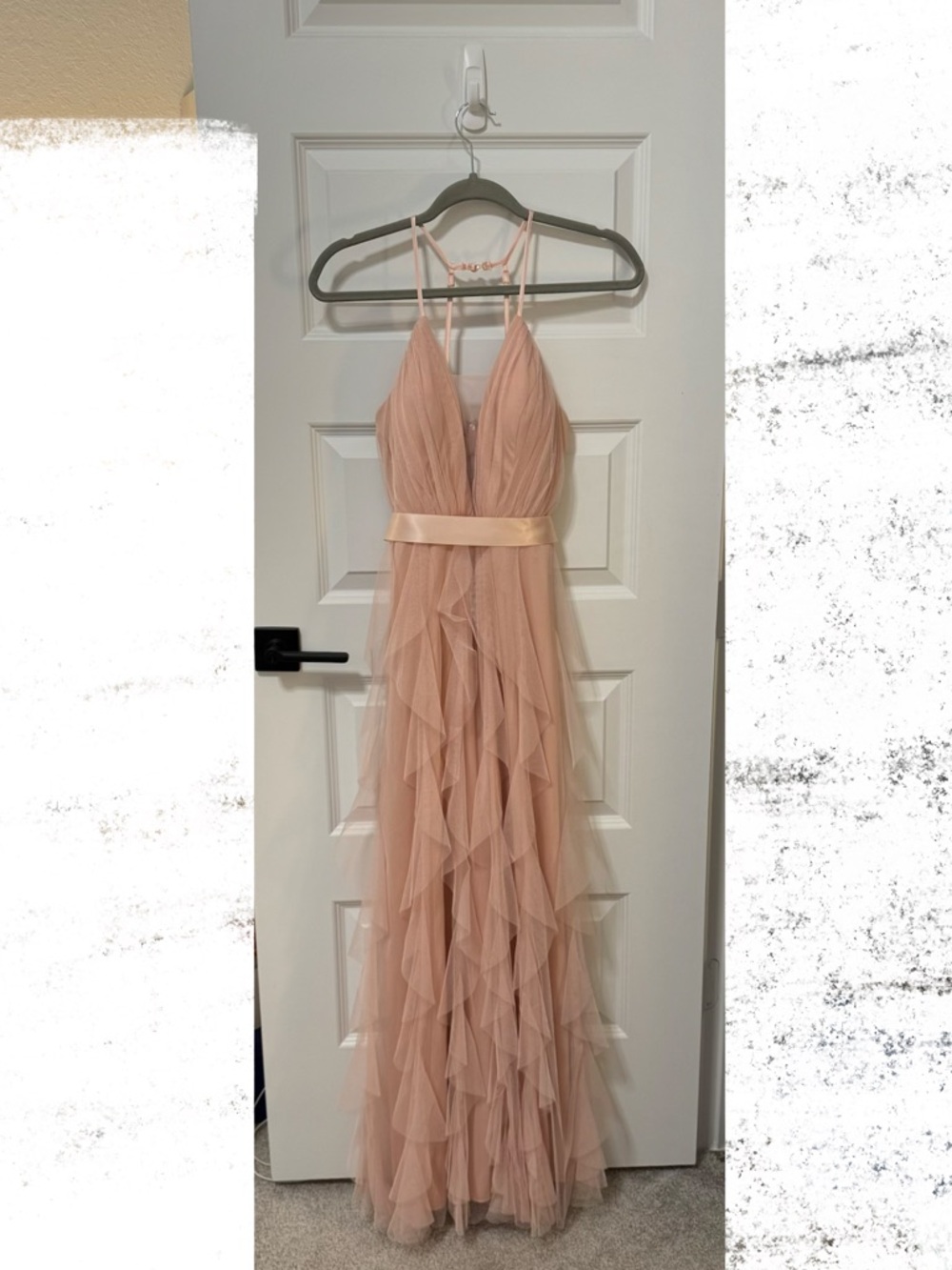 Blush Pink Ruffle Tulle Evening Gown